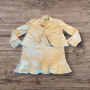 Vintage Ann Taylor Skirt Suit Size 2 Green Yellow